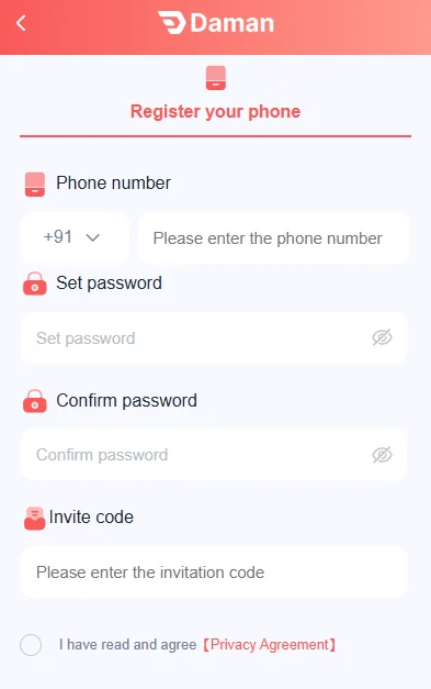 Daman game registration page